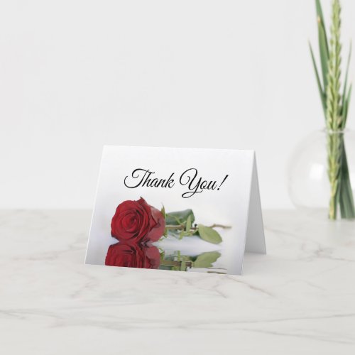 Elegant Long Stemmed Red Rose Wedding Photo Inside Thank You Card