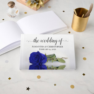 Elegant Long Stemmed Royal Blue Rose Wedding Guest Book