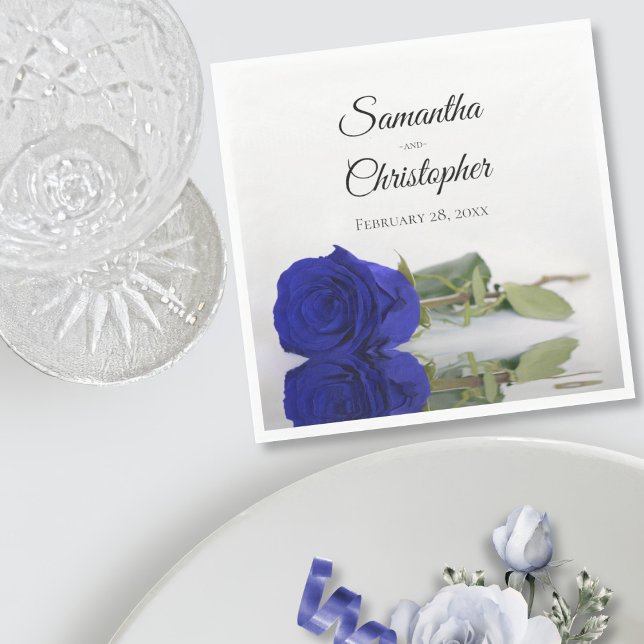 Elegant Long Stemmed Royal Blue Rose Wedding Napkins (Creator Uploaded)