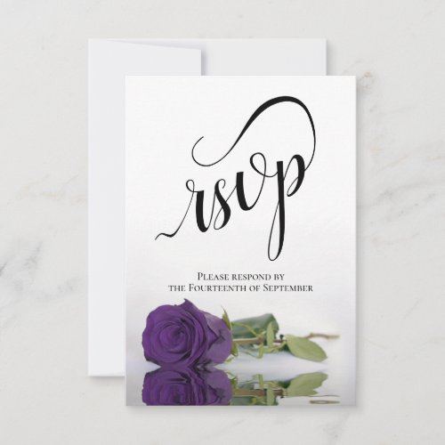 Elegant Long_Stemmed Royal Purple Rose Wedding RSVP Card