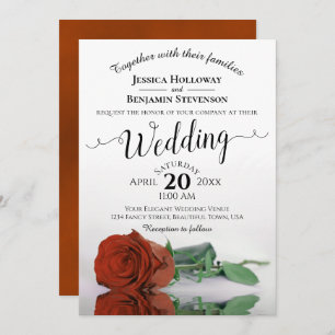 Elegant Long Stemmed Rust Orange Rose Wedding Invitation
