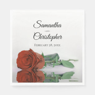 Elegant Long Stemmed Rust Orange Rose Wedding Napkins