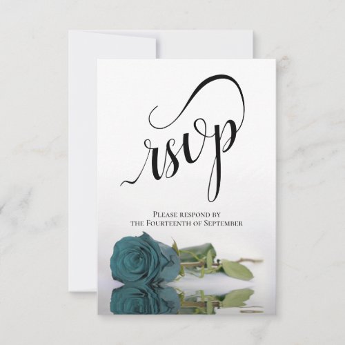 Elegant Long_Stemmed Teal Rose Wedding RSVP Card