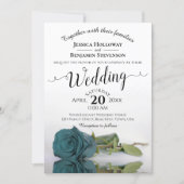 Elegant Long Stemmed Teal Turquoise Rose Wedding Invitation (Front)