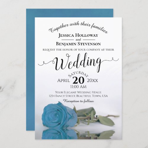 Elegant Long Stemmed Turquoise Blue Rose Wedding Invitation