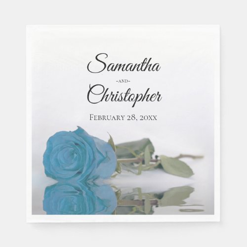 Elegant Long Stemmed Turquoise Blue Rose Wedding Napkins