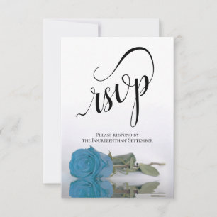 Elegant Long-Stemmed Turquoise Blue Rose Wedding RSVP Card