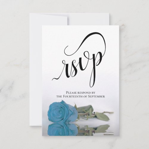 Elegant Long_Stemmed Turquoise Blue Rose Wedding RSVP Card