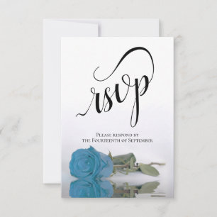Elegant Long-Stemmed Turquoise Blue Rose Wedding RSVP Card