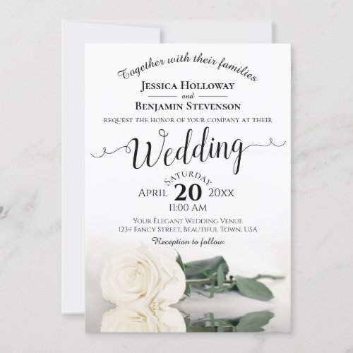 Elegant Long Stemmed White Rose Romantic Wedding Invitation