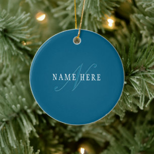 Elegant Looking Monogram Ocean Blue Ceramic Ornament