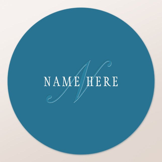 Elegant Looking Monogram | Ocean Blue Classic Round Sticker (Creator Uploaded)