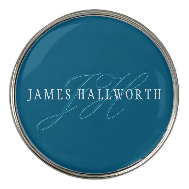 Elegant Looking Monogram | Ocean Blue Golf Ball Marker (Front)