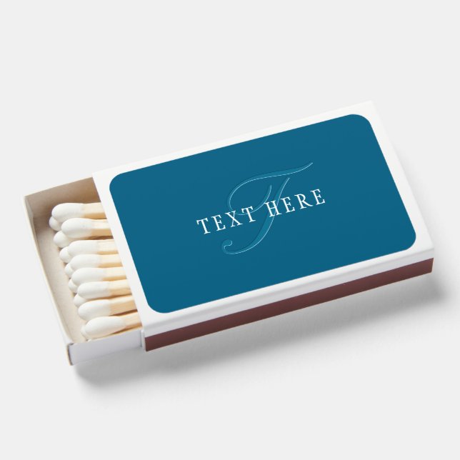 Elegant Looking Monogram | Ocean Blue Matchboxes (Front Open)