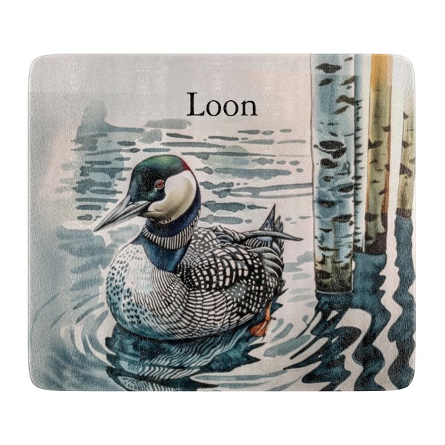 Elegant Loon on the Lake - custom text Cutting Board (Front)