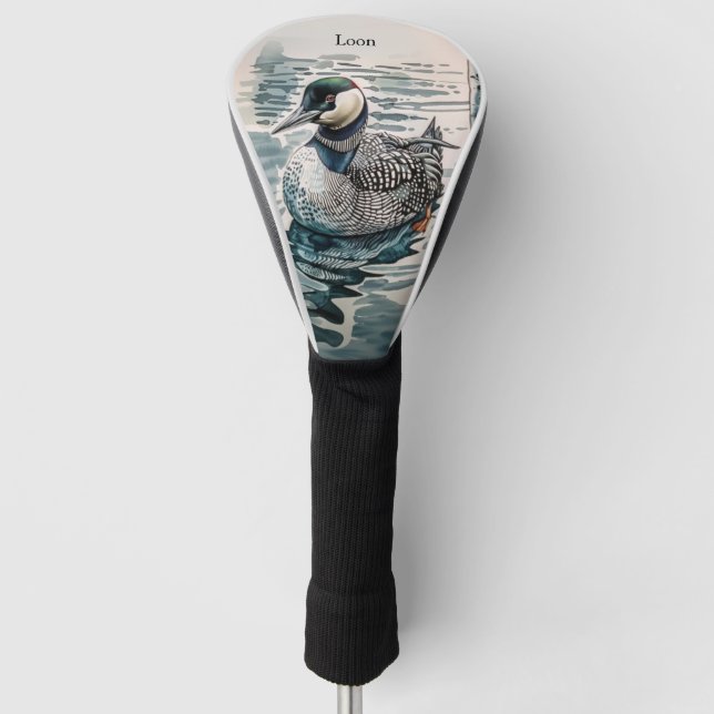 Elegant Loon on the Lake - custom text Golf Head Cover (Front)