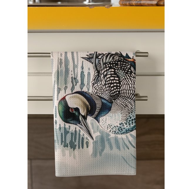 Elegant Loon on the Lake - custom text Kitchen Towel (Creator Uploaded)