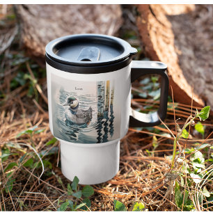Elegant Loon on the Lake – Custom Text Travel Mug