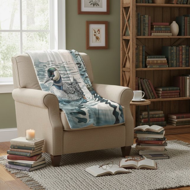 Elegant Loon on the Lake Fleece Blanket (Creator Uploaded)