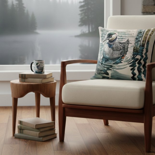 Elegant Loon on the Lake Throw Pillow (Creator Uploaded)