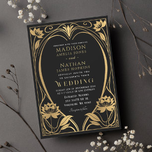 Elegant Lotus Art Nouveau Wedding Invitation