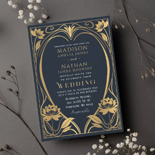 Elegant Lotus Art Nouveau Wedding Invitation