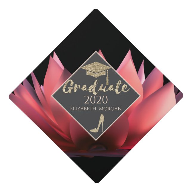 Elegant Lotus Black Graduation Cap Topper (Front)