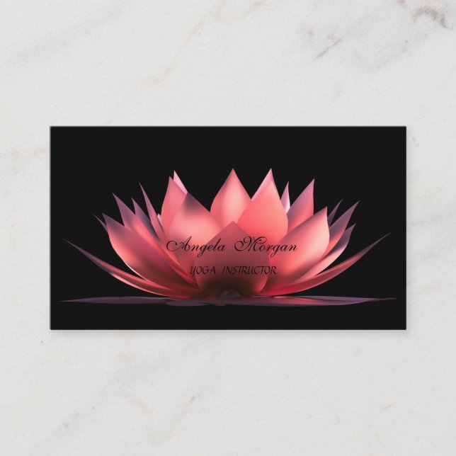 Elegant Lotus Black Yoga Instructor Business Card (Front)