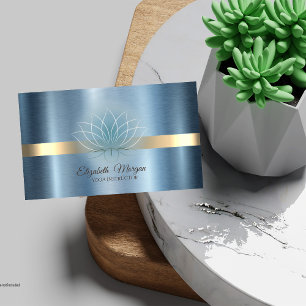 Elegant Lotus Blue Metallic Yoga Instructor Business Card
