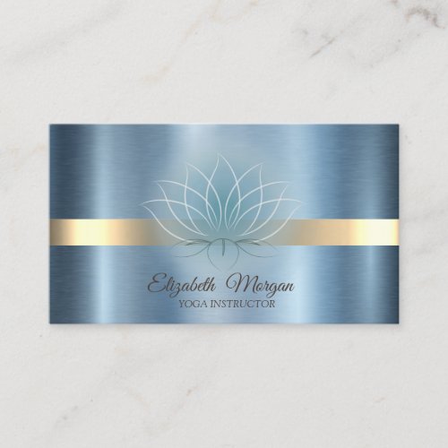Elegant Lotus Blue Metallic Yoga Instructor   Business Card