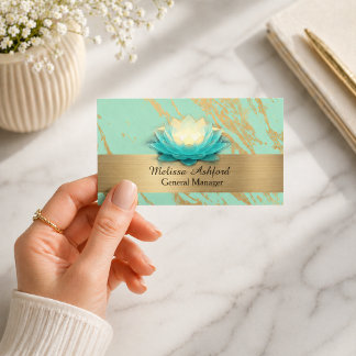 Elegant Lotus Business Card | Turquoise & Gold