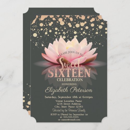 Elegant Lotus Dots  Sweet 16 Invitation