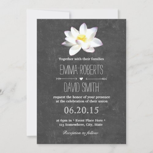 Elegant Lotus Flower Chalkboard Wedding Invitation 5" X 7" Invitation Card