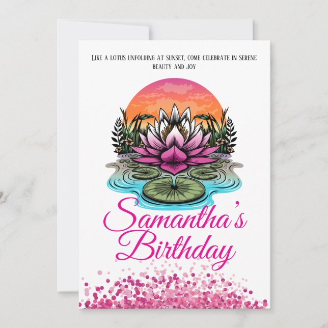 Elegant Lotus Flower Birthday Invitation (Front)