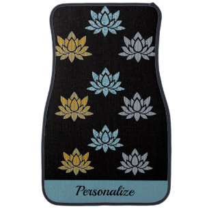 Elegant Lotus Flower Blue Silver Gold Zen Yoga Car Car Floor Mat