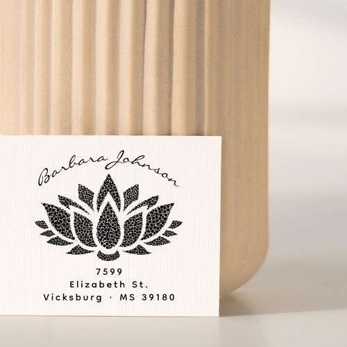 Elegant Lotus Flower Custom Name Return Address  Rubber Stamp