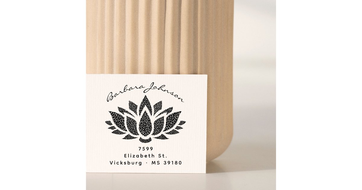 Elegant Lotus Flower Custom Name Return Address Rubber Stamp | Zazzle