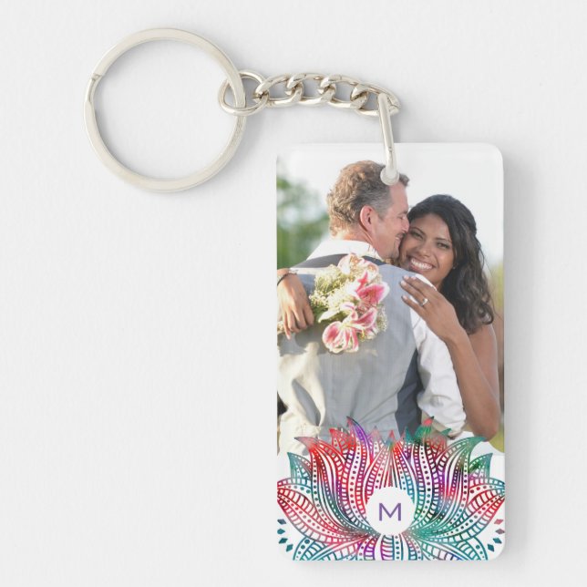 Elegant Lotus Flower Custom Photo  Keychain (Front)