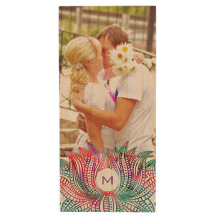 Elegant Lotus Flower Custom Photo Wood Flash Drive