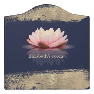 Elegant Lotus Flower Faux Gold Brush Stroke Door Sign