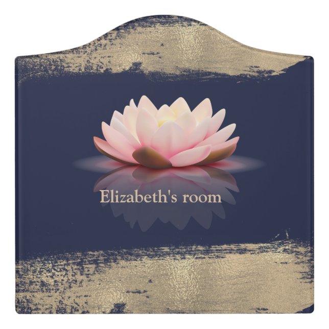 Elegant Lotus Flower Faux Gold Brush Stroke  Door Sign (Large Crest Front)