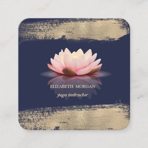 Elegant Lotus Flower Faux Gold Brush Stroke Square Business Card