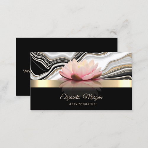 Elegant Lotus Flower Gold Marble Yoga Business Card