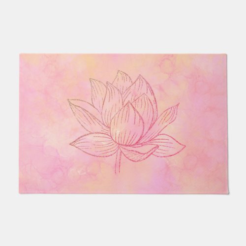 Elegant Lotus Flower Illustration Light Pink Art   Doormat