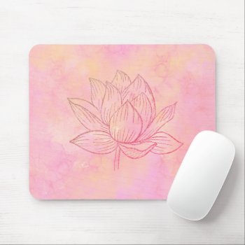 Elegant Lotus Flower Illustration Light Pink Art  Mouse Pad by DesignByLang at Zazzle