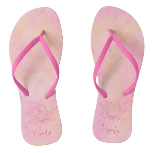 Elegant Lotus Flower Illustration Light Pink   Flip Flops