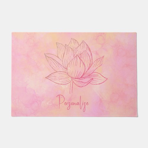 Elegant Lotus Flower Illustration _ Personalized Doormat