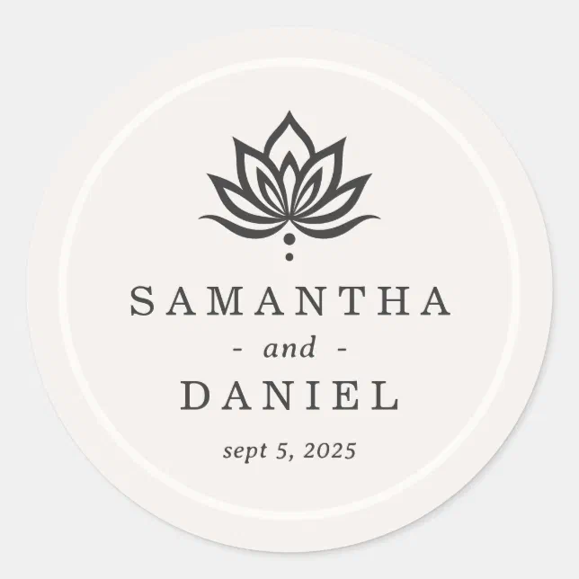 Elegant lotus flower light neutral ivory classic round sticker | Zazzle