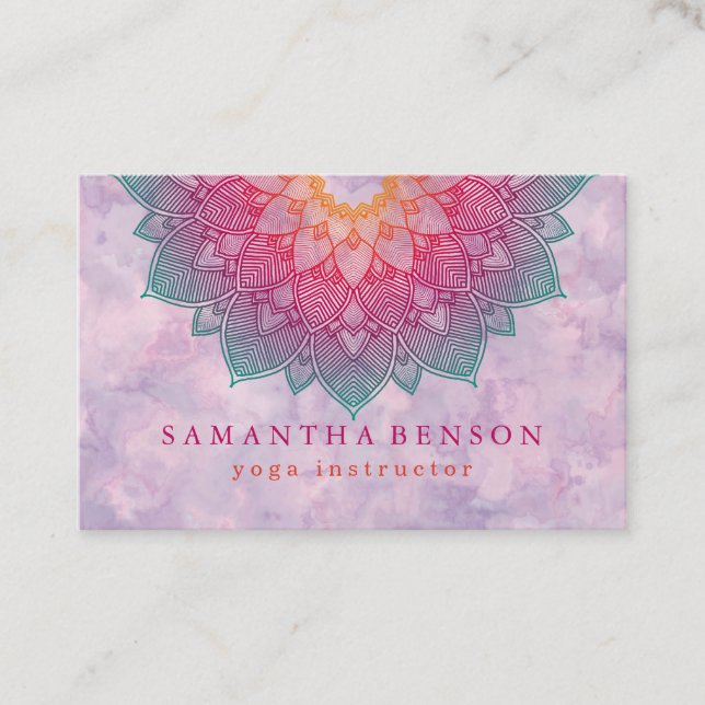 Elegant Lotus Flower Logo Yoga Business Card (Front)