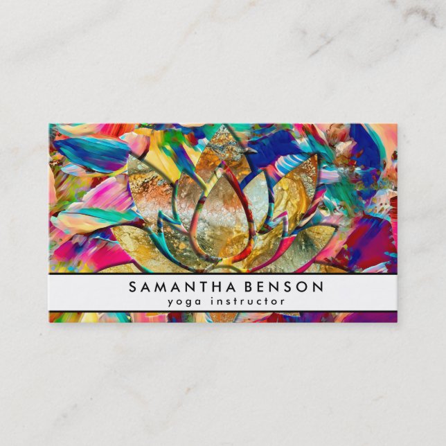 Elegant Lotus Flower Logo Yoga Business Card (Front)